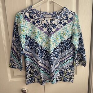 Alfred Dunner multicolor pattern 3/4 sleeve v neck size small petite